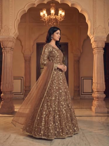 RUDRAPRAYAG Net And Santoon Embroidered Semi Stitched Anarkali Gown For Women