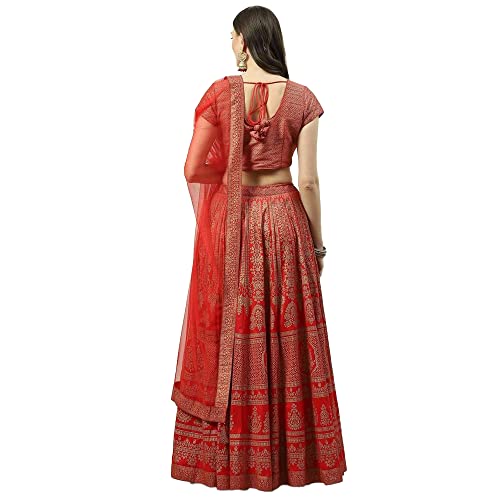 BIBA Womens Polyester Lehenga Set Readymade Tomato Red L