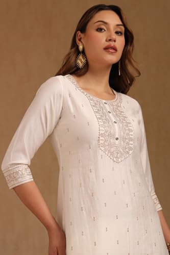 Soch Womens Off White Art Silk Embroidered Kurta Set With Sequins