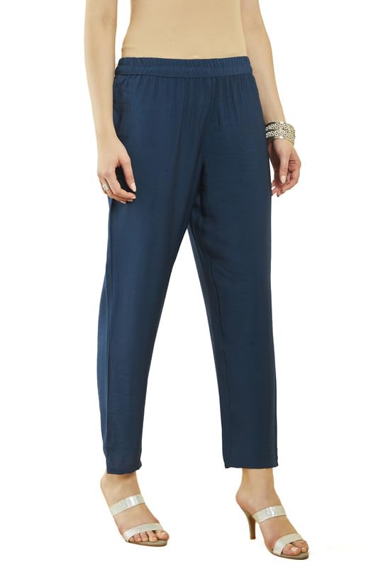 Soch Womens Navy Blue Brocade Abstract Print Suit Set with Zari Woven Dupatta