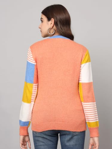 THE DRY STATE Womens Full Sleeves Round Neck Acrylic Colourblock Pullover Sweater