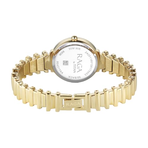 Titan Raga Spotlight with Quartz Analog Silver Dial Gold Brass Strap Watch for Women - 95431YM01