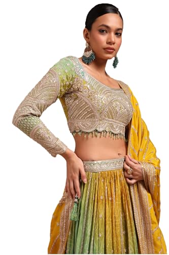 Soch Womens Green Viscose Bandhani Print Lehenga Choli With Zari