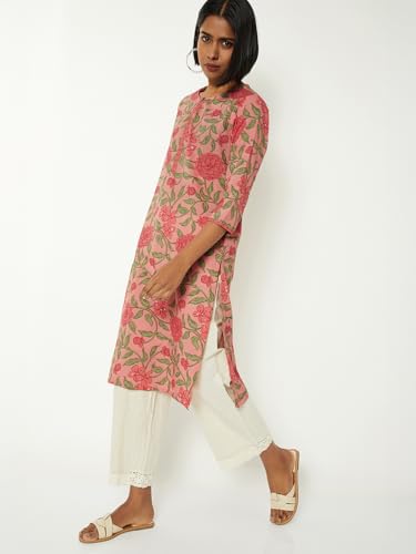 Max Women Floral Print Straight Kurta (Pink_XXL)
