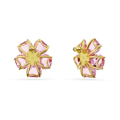 Swarovski Idyllia stud earrings, Flower, Pink, Gold-tone plated