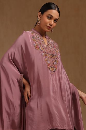Soch Womens Onion Pink Crepe Embroidered Kaftan Suit With Cutdana
