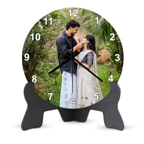 Nifty Gifty Personalized Table Clock - Custom Photo Table Clock for Couple, Family | Customized Gift for Birthday, Anniversary, Wedding. for Room/Home/Kitchen/Bedroom/Office (Round, 8x8 inch)