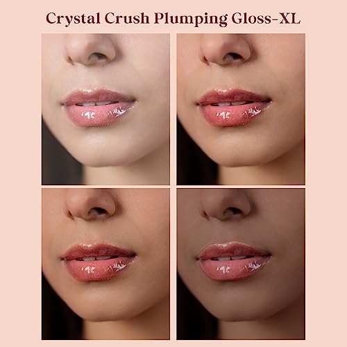 Typsy Beauty Crystal Crush Plumping Lip Gloss XL I Sparkling Sunstone I High Shine Clear Base with Gold Shimmer, Lip Plumping Effect, Non-sticky, Infused with Peptides & Botanical Extract, Vegan, 7ml