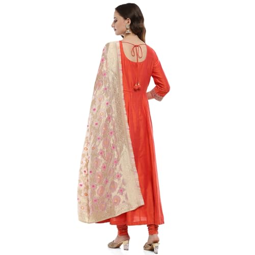 BIBA Women's Orange Polyester Blend Anarkali Suit Set (SKDTGLDWE9622AW24ORG