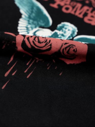 The Souled Store Chemical Romance Women and Girls Short Sleeves Round Neck Black Graphic Printed Cotton Slim Fit Lace-Up Edgy Comfortable All Season Knit Tops