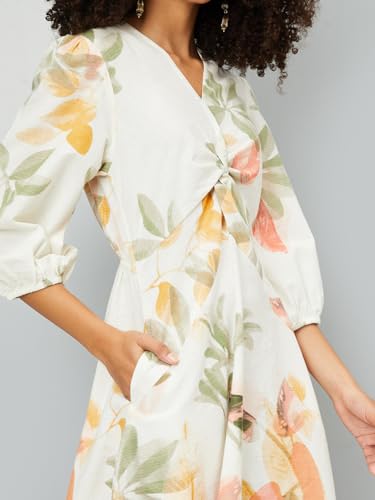 Max Women's Cotton A-Line Midi Casual Dress (AG54008B_Multi Multicolour