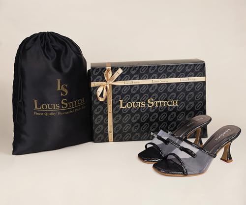 LOUIS STITCH Black Stylish Transparent High Heels Sandal for Women | Pointed Heel Fashionable & Comfortable Sandal | LSOF-LDPH-BWNTJB | UK-7