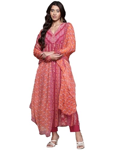 Aarke Ritu Kumar Fushia Trail Blossom Full Sleeve Kurta With Pant And Dupatta