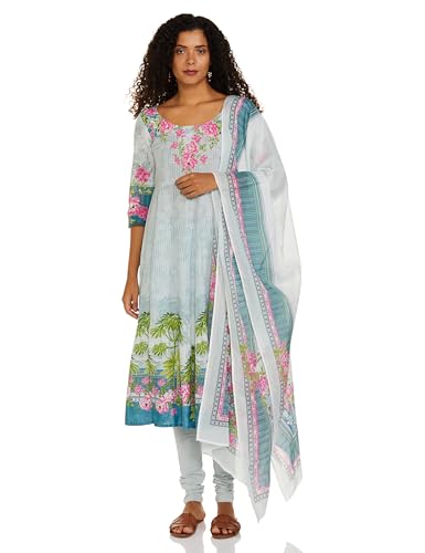 BIBA Women's Cotton Kurta Suit Set (SKDASRTD8519ESS23PWRBLU_Turquoise