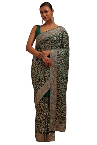 Soch Womens Teal Georgette Embroidered Saree With Zari