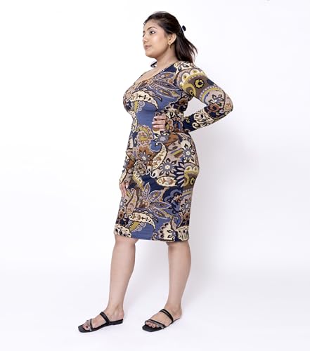 Sheux Stylish European Print Bodycon Midi Dress – Slim Fit Party Dress for Women, Perfect for Birthdays & Girls’ Night Out (S)