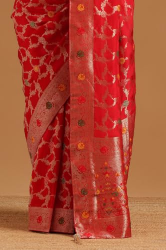 Soch Womens Red Crepe Botanical Zari Woven Saree