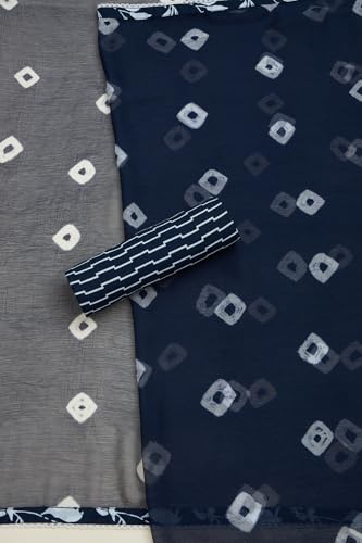 Soch Womens Navy Blue Cotton Floral Print Unstitch Dress Material With Beads