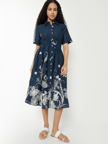 Max Women Printed Shirt Dress (Blue_S)