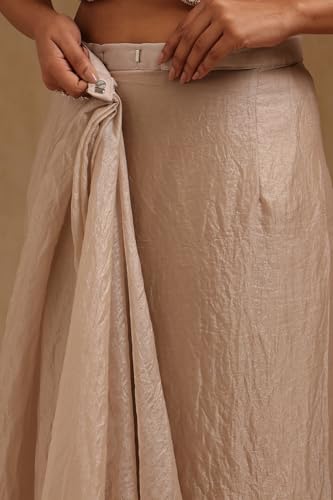 Soch Womens Light Grey Organza Solid Ready To Wear Saree