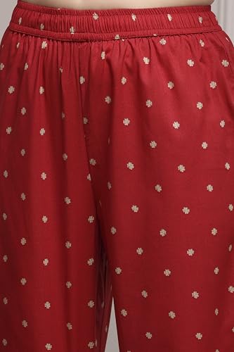 Biba Women Red Cotton Anarkali Printed Suit Set_38