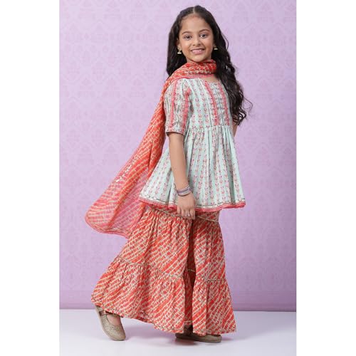 Biba Girls Girl's Cotton Kurta Set with Dupat (KW4670AW22AQUCRL_Blue