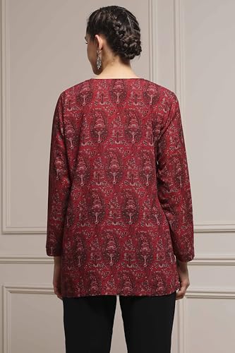 Biba Women Maroon Black Polyester Straight Printed Kurta_40