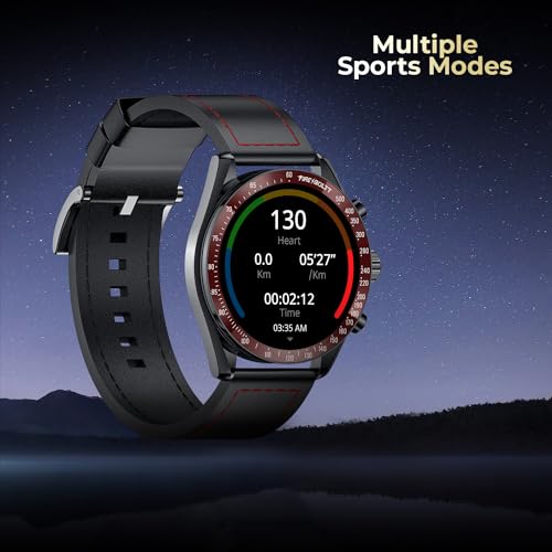 Fire-Boltt Moonwatch 36.3mm (1.43 inch) AMOLED Display, Wireless Charging, Metallic Frame, Premium Leather Straps, Complete Health Suite, Bluetooth Calling, Sports Modes (Black L)