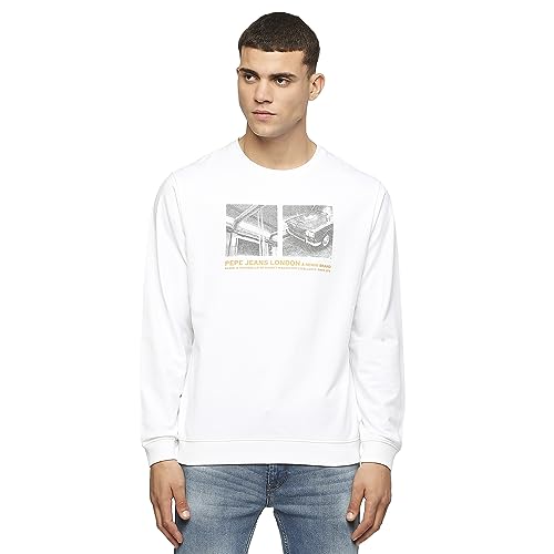 Pepe Jeans Men's Cotton Crew Neck Regular Fit Sweatshirt (PM582655_White (Large)
