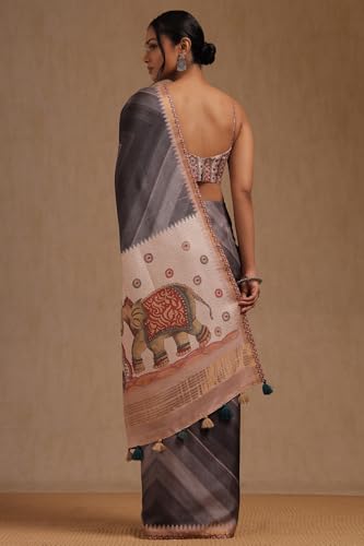 Soch Womens Charcoal Tussar Chevron Saree