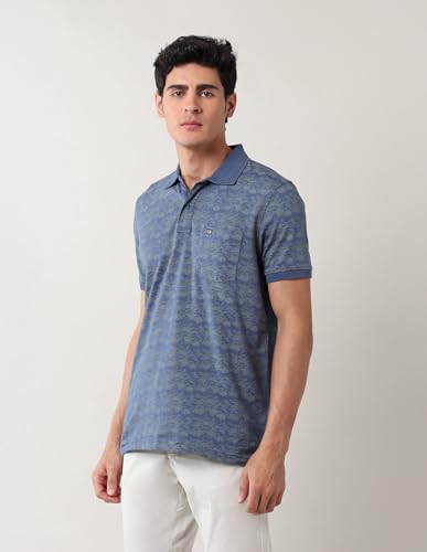 Arrow Sports Men's Floral Regular Fit Polo Shirt (ASAJTS3489_Indigo