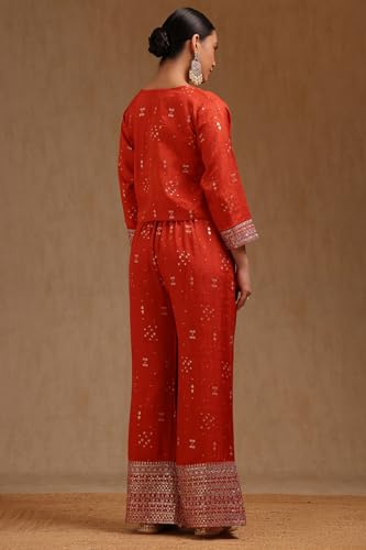 Soch Womens Orange Brocade Ethnic Motifs Co-Ord Set With Sequins
