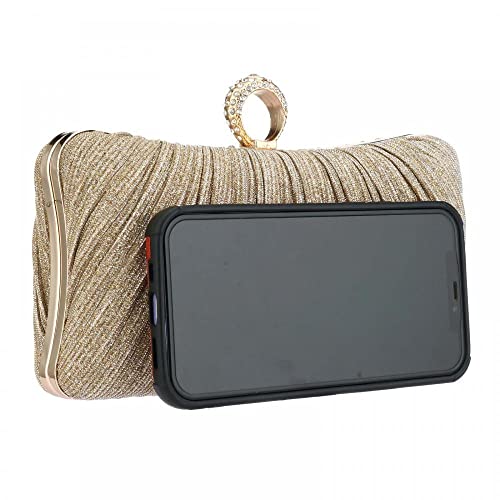 Mastyle® Pleated Glitter Clutch Bag With Metal Shimmer Lock Closure For Women