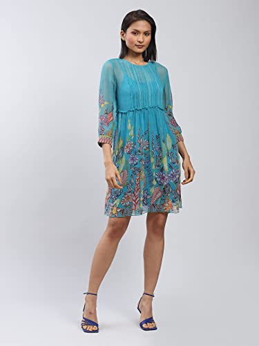 Label RITU KUMAR Blue Floral Print Short Dress with Inner