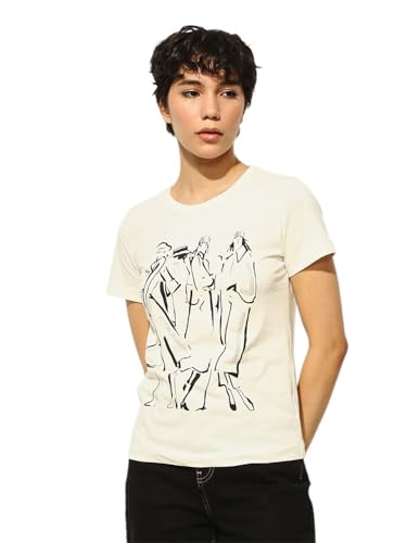 ONLY Women's Regular Fit Off White T-Shirt