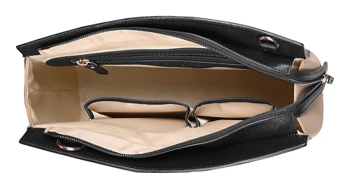 eske Avila Compact Handbag for Women Vegan Saffiano Leather Satchel with Slider Clasp Zip and Slip Pockets Padded Handles Adjustable Sling Strap Small Office Purse (Stone)