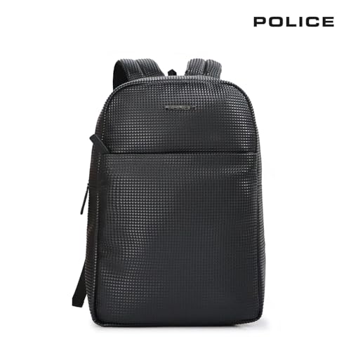 POLICE Black Medium Size 20Ltr Leather Backpack for Men & Women