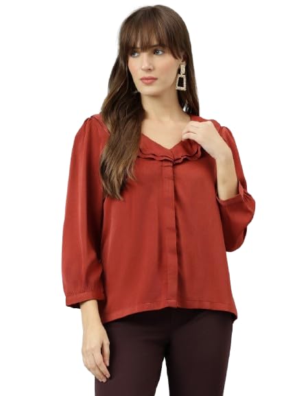 Latin Quarters Women Rust 3/4th Sleeves Casual Solid Shirt_M