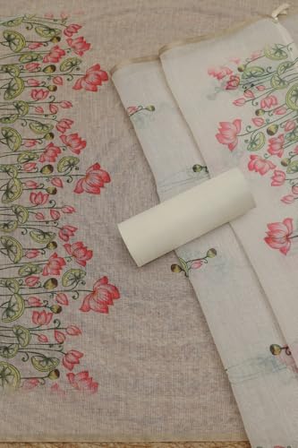 Soch Womens Cream Kota Floral Print Unstitched Dress Material With Zari Woven