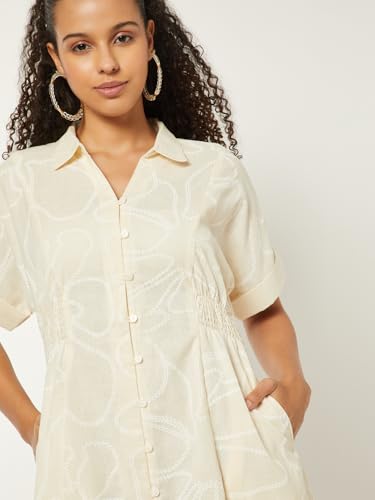 Max Women Embroidered Shirt Dress (Off White_L)