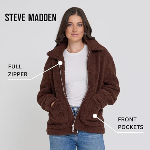 Steve Madden Sherpa Jacket Women - Oversized Faux Fur Winter Coats for Women, Shearling Fleece Plus Size Winter Jacket XS-3X, Espresso, Medium