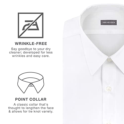 Van Heusen Men's Poplin Fitted Solid Point Collar Dress Shirt, Lavender, 17.5" Neck 34"-35" Sleeve
