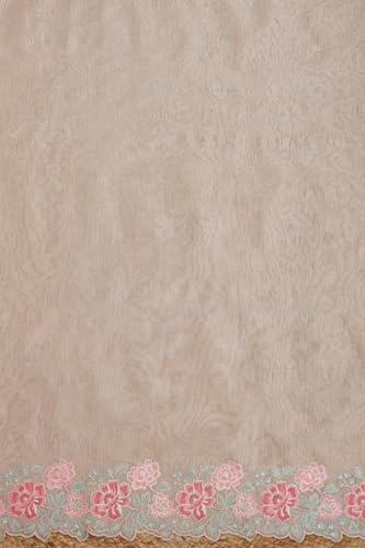 Soch Womens Beige Crushed Tissue Embroidered Unstitch Dress Material With Thread Work