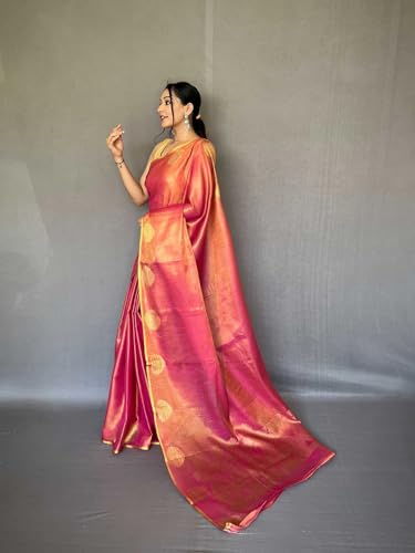 SWORNOF Gold-Toned Woven Design Silk Zari Tissue Saree | Saree for Women | Soft and Skin Friendly (RANI)