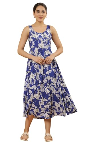 W for Woman Blue Floral Print Rayon A-Line Dress_24FEW11214-810699_3XL