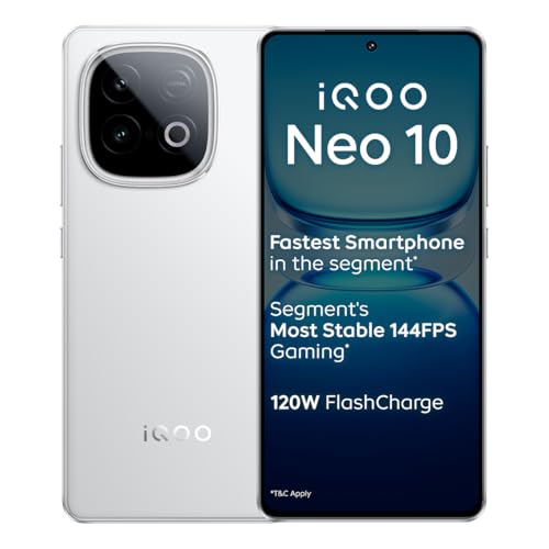 iQOO Neo 10 (Alpine White, 8GB RAM, 256GB Storage) | Segment's Fastest Processor* with Snapdragon 8s Gen 4 & Supercomputing chip Q1 | 120W FlashCharge | Segment's Brightest AMOLED Display*