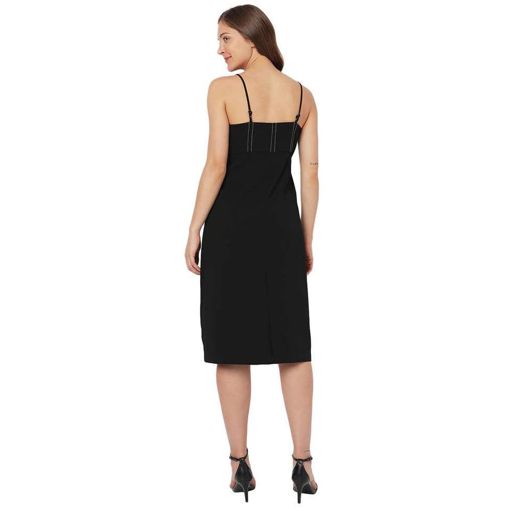 VERO Moda Solid Polyester Short Sleeves Women's Knee Length Dress (Black, XS)