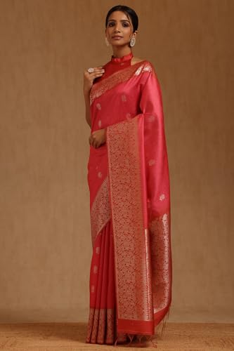 Soch Womens Pink Tussar Zari Woven Saree With Zari Woven