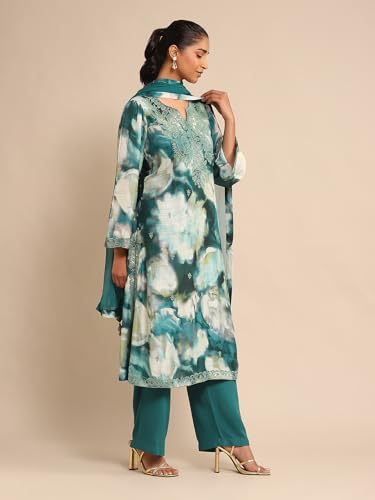 Ritu Kumar Teal Embroidered Kurta With Pant And Dupatta