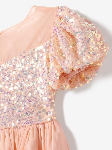 nauti nati Polyester Nautinati Girls' Round Neck Embellished Party Dress Knee-Length Casual NN321-524_Peach